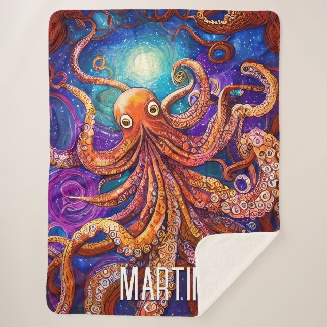 Manta Sherpa Octopus naranja | Luna completa con nombre persona (Anverso)