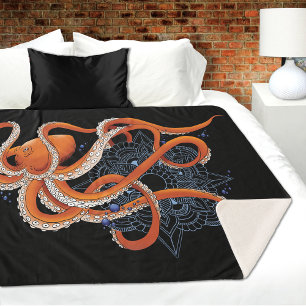 Manta Sherpa Octopus Naranja Mandala Blue