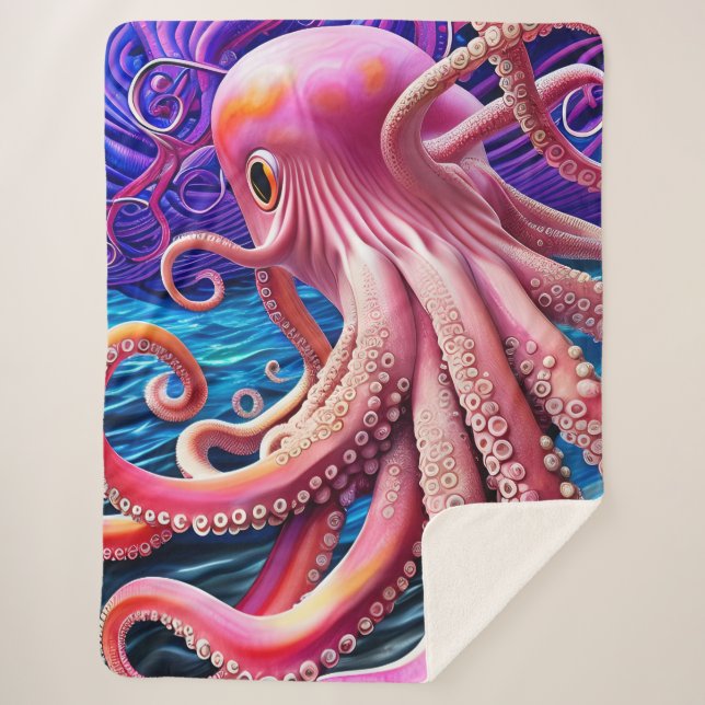 Manta Sherpa Octopus rosado (Anverso)