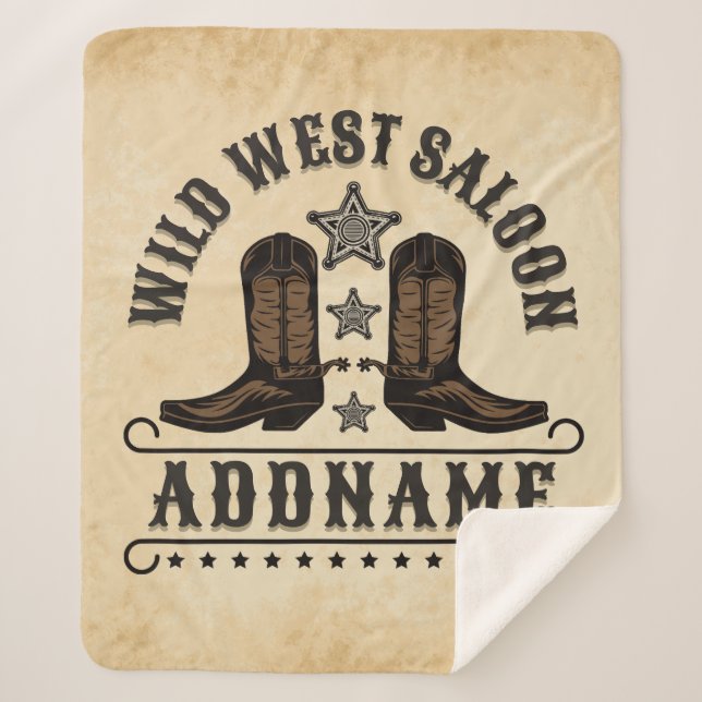 Manta Sherpa Oeste de Cowboy Boots AÑADIR NOMBRE sheriff Spurs  (Anverso)