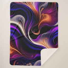 Manta Sherpa Olas Ardientes - Púrpura, Naranja, Dorado Abstract