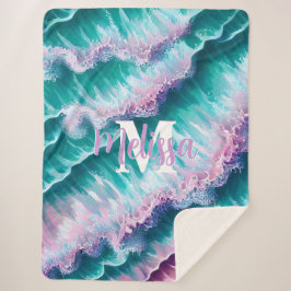 Manta Sherpa Olas de verano en monograma rosa