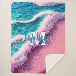 Manta Sherpa Olas de verano en monograma rosa II