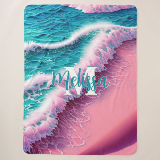 Manta Sherpa Olas de verano en monograma rosa II
