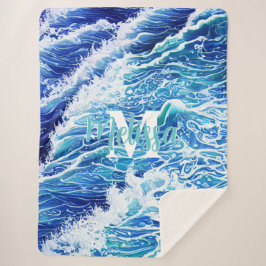 Manta Sherpa Olas monogramadas del océano