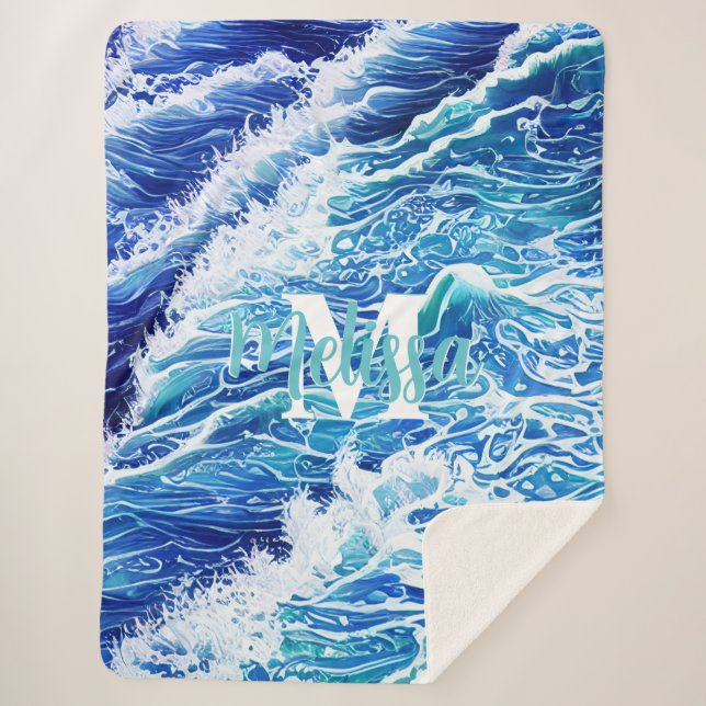 Manta Sherpa Olas monogramadas del océano (Anverso)