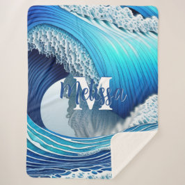 Manta Sherpa Olas oceánicas de la naturaleza monogramadas