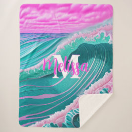 Manta Sherpa Olas oceánicas rosas Monograma