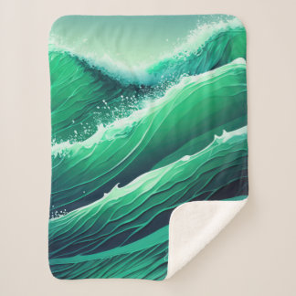 Manta Sherpa Olas oceánicas turquesa, verde azuladas y azules