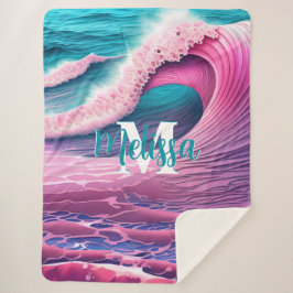 Manta Sherpa Olas rosas en el monograma de la playa