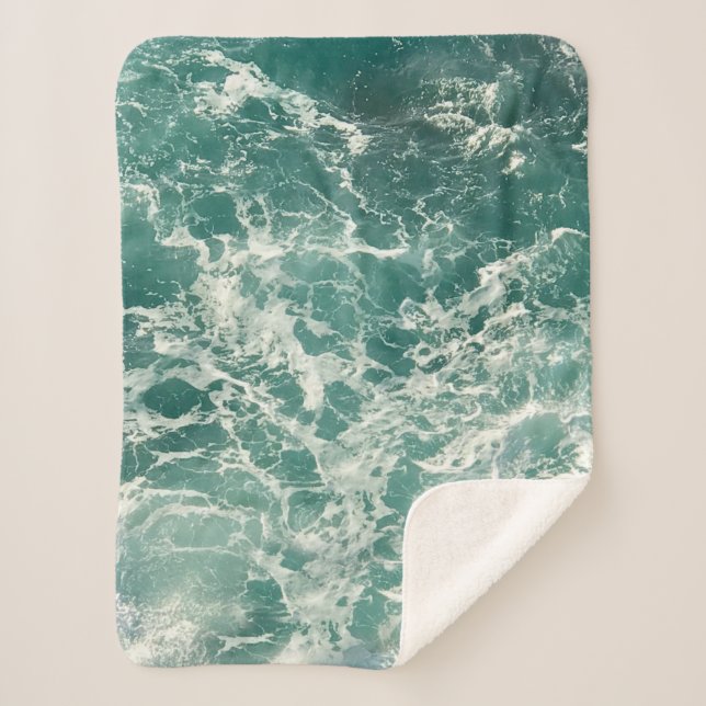 Manta Sherpa Olas verdes azules del océano (Anverso)