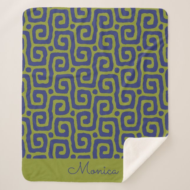 Manta Sherpa Olive Green &blue Abstract pattern (Anverso)