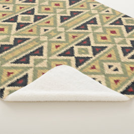 Manta Sherpa Olive Green Mustard Ochre Yellow Tribal Ikat Art