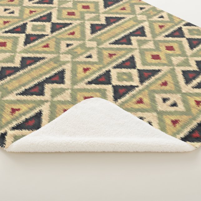 Manta Sherpa Olive Green Mustard Ochre Yellow Tribal Ikat Art (3/4)