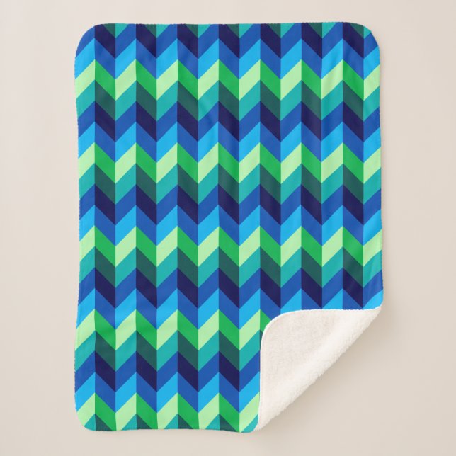 Manta Sherpa Ombre verde azul Chevrons Pequeño Sherpa Blanket (Anverso)