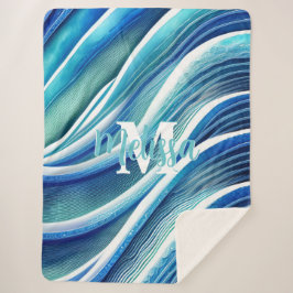 Manta Sherpa Ondas abstractas de monograma en azul y verde
