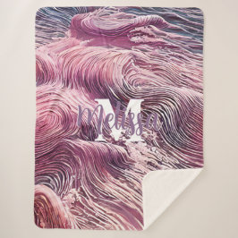 Manta Sherpa Ondas de verano rosadas Monograma