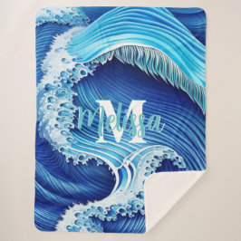 Manta Sherpa Ondas oceánicas azules de monograma