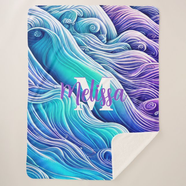 Manta Sherpa Ondas oceánicas monográficas en tonos pasteles (Anverso)