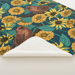 Manta Sherpa Ondas y flores en azul oscuro