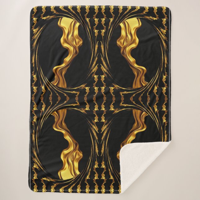 Manta Sherpa Opulent Swirl Liquid Gold Black Monochrome Luxury (Anverso)