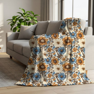 Manta Sherpa Opulento Azul Marfil Floral Boho Azul Polvo Acoged