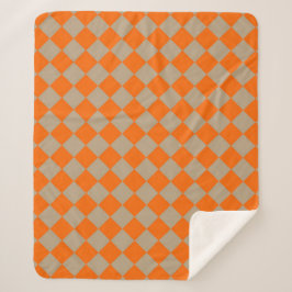Manta Sherpa Orange Taupe Checker Diamond Pattern