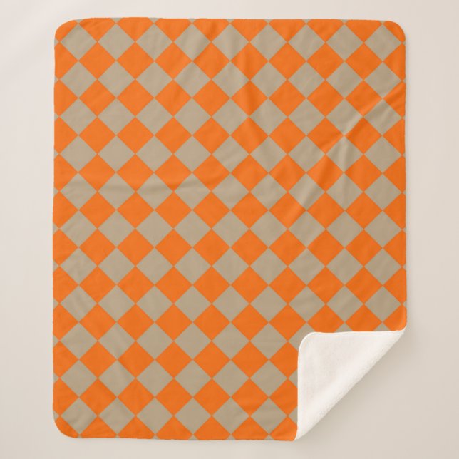 Manta Sherpa Orange Taupe Checker Diamond Pattern (Anverso)