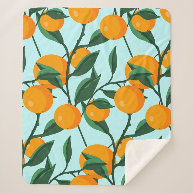 Manta Sherpa oranges on leaf branches seamless pattern, citrus  (Anverso)