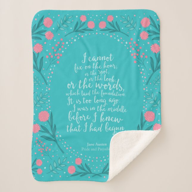 Manta Sherpa Orgullo y prejuicio de Jane Austen floral verde az (Anverso)
