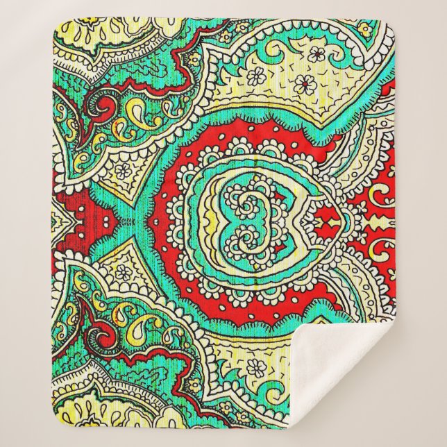 Manta Sherpa Ornamento arabesco neón: estilo años 80. (Anverso)