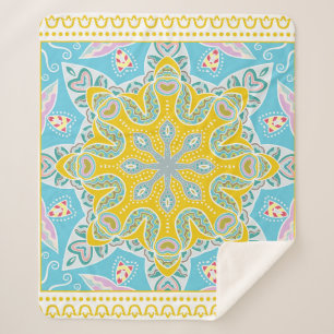 Manta Sherpa Ornamento colorido decorativo sobre fondo blanco,