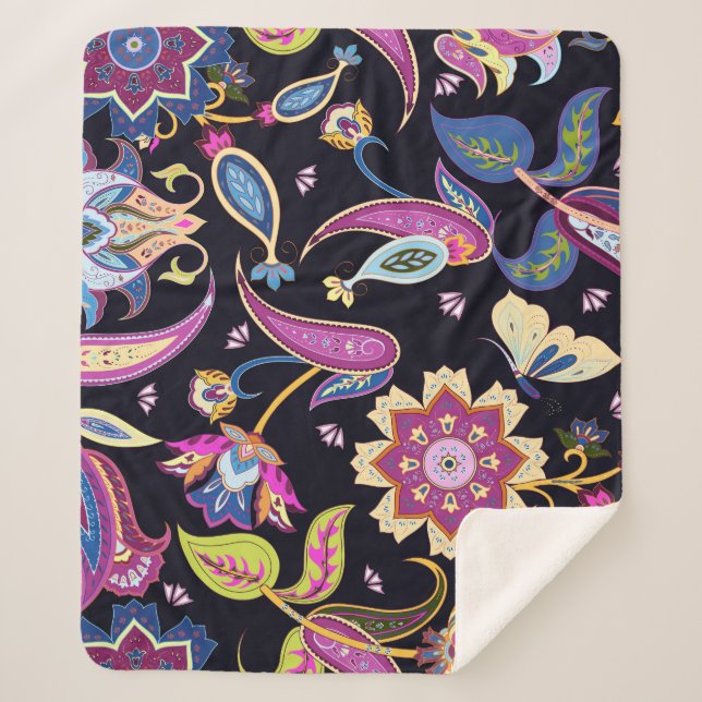 Manta Sherpa Ornamento floral sin foco de Paisley en India (Anverso)