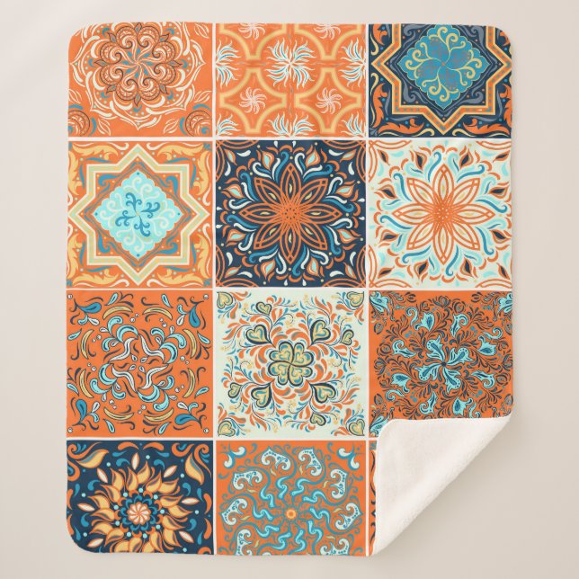Manta Sherpa Ornamentos de azulejos cerámicos: patrón abstracto (Anverso)
