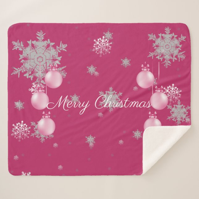 Manta Sherpa Ornamentos de Navidad Rosados Sherpa Blanket (Anverso (horizontal))