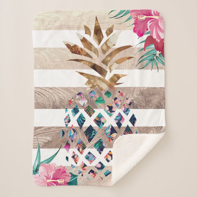 Manta Sherpa Oro a rayas de piña (Anverso)