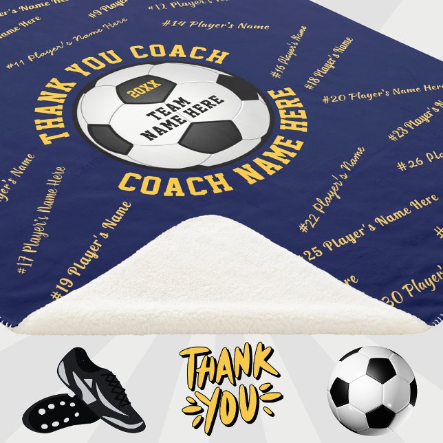 Manta Sherpa Oro azul, ideas de regalo para entrenadores de fút (Soccer Gifts Coach. This soccer blanket will be awesome, soccer coach gifts thank you. Soccer Coach.)