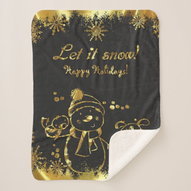 Manta Sherpa Oro Metálico Y Navidad Negra - Feliz Navidad (Anverso)