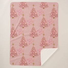 Manta Sherpa Oro rosa morada y brillante árbol de Navidad