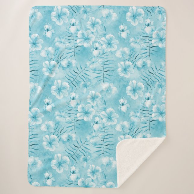 Manta Sherpa Orquídeas blancas acuáticas tropicales Hibiscus Fl (Anverso)