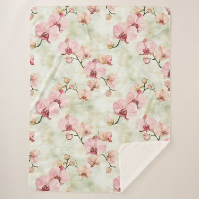 Manta Sherpa Orquídeas rosadas de bonito (Anverso)