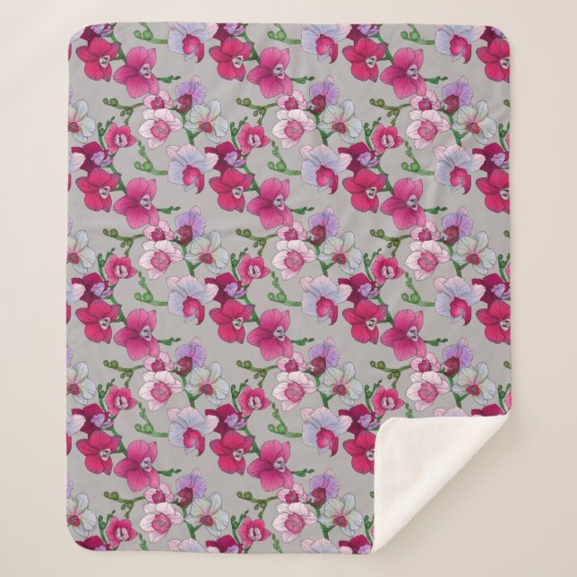 Manta Sherpa Orquídeas rosadas en la floración (Anverso)