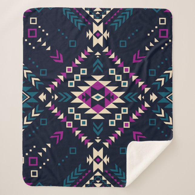 Manta Sherpa Oscuro Navajo, geométrico vintage. (Anverso)