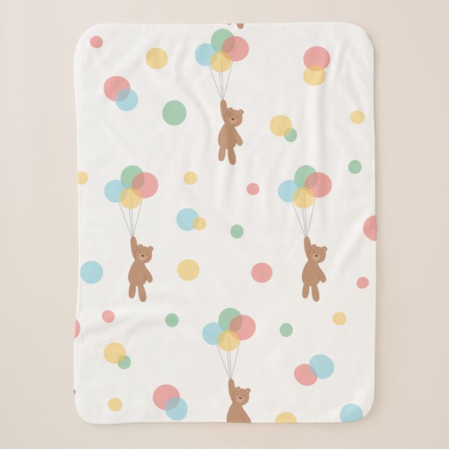 Manta Sherpa Oso de peluche con globos (Anverso)