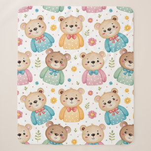 Manta Sherpa Oso de peluche y flores
