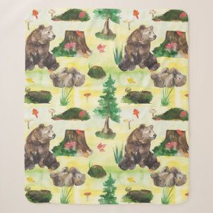 Manta Sherpa Oso de Woodland de color agua con un cachorro de o