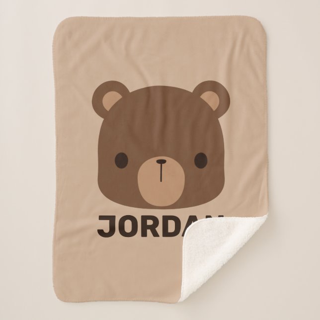 Manta Sherpa Oso marrón lindo con nombre personalizado (Anverso)