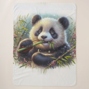 Manta Sherpa Oso panda adorable comiendo bambú