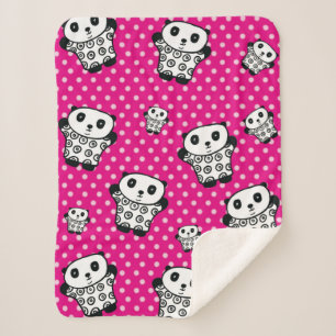 Manta Sherpa Oso Panda Kawaii Moderno Rosa Lunares Femenino