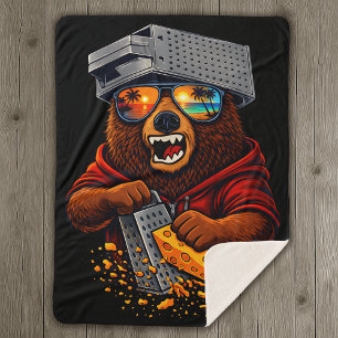 Manta Sherpa Oso Retro Con Sombrero Rallador De Queso Y Gafas D